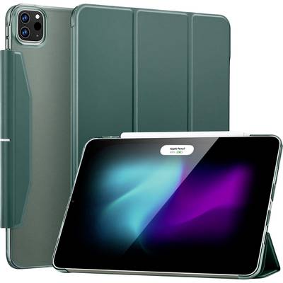 Due custodie per tablet in verde. Una custodia mostra il tablet dal retro, l'altra dalla parte anteriore con un display luminoso e una penna.