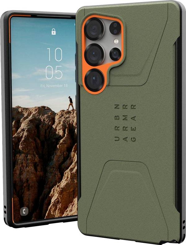Urban Armor Gear Civilian Backcover per cellulare Samsung Galaxy S25 Ultra Olive, Arancione Carica induttiva, Anti urti 214473117297