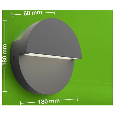 Fixture murale rotondo mostrato in profilo, con dimensioni etichettate 180 mm di altezza e larghezza, e 60 mm di profondità.