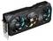 Scheda grafica 'GIGABYTE GeForce RTX' con tre ventole, chassis nero e illuminazione. Progettata per il gaming.