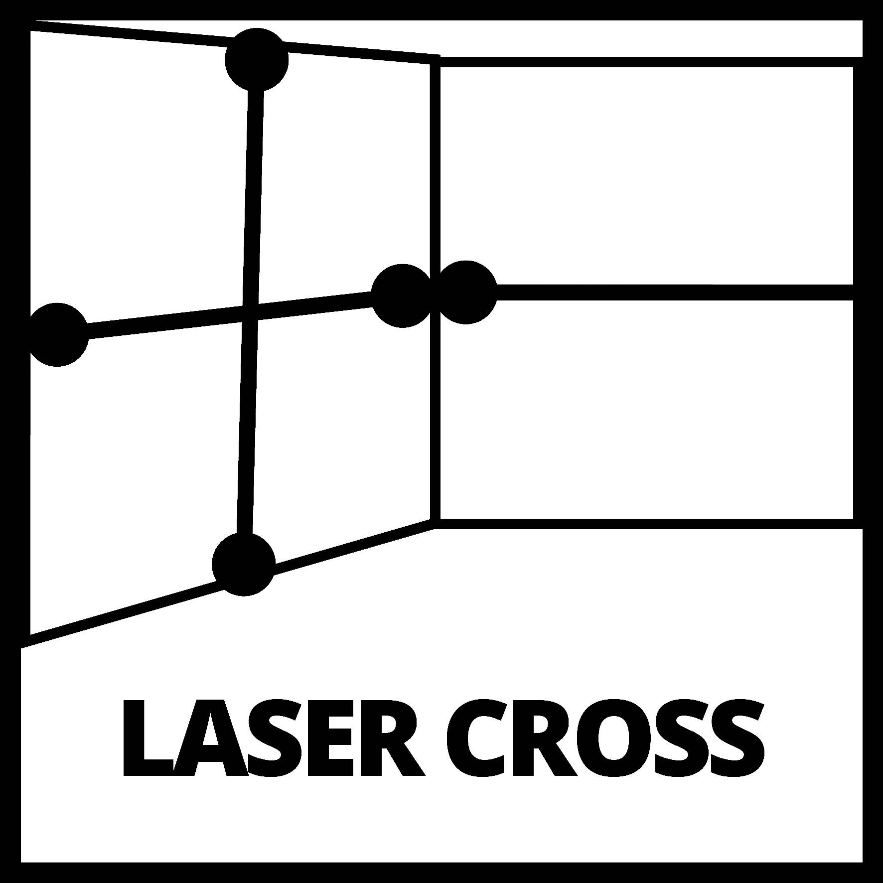 Un diagramma illustra il concetto della tecnologia 'Laser Cross' con linee che si intersecano e punti su una griglia quadrata.