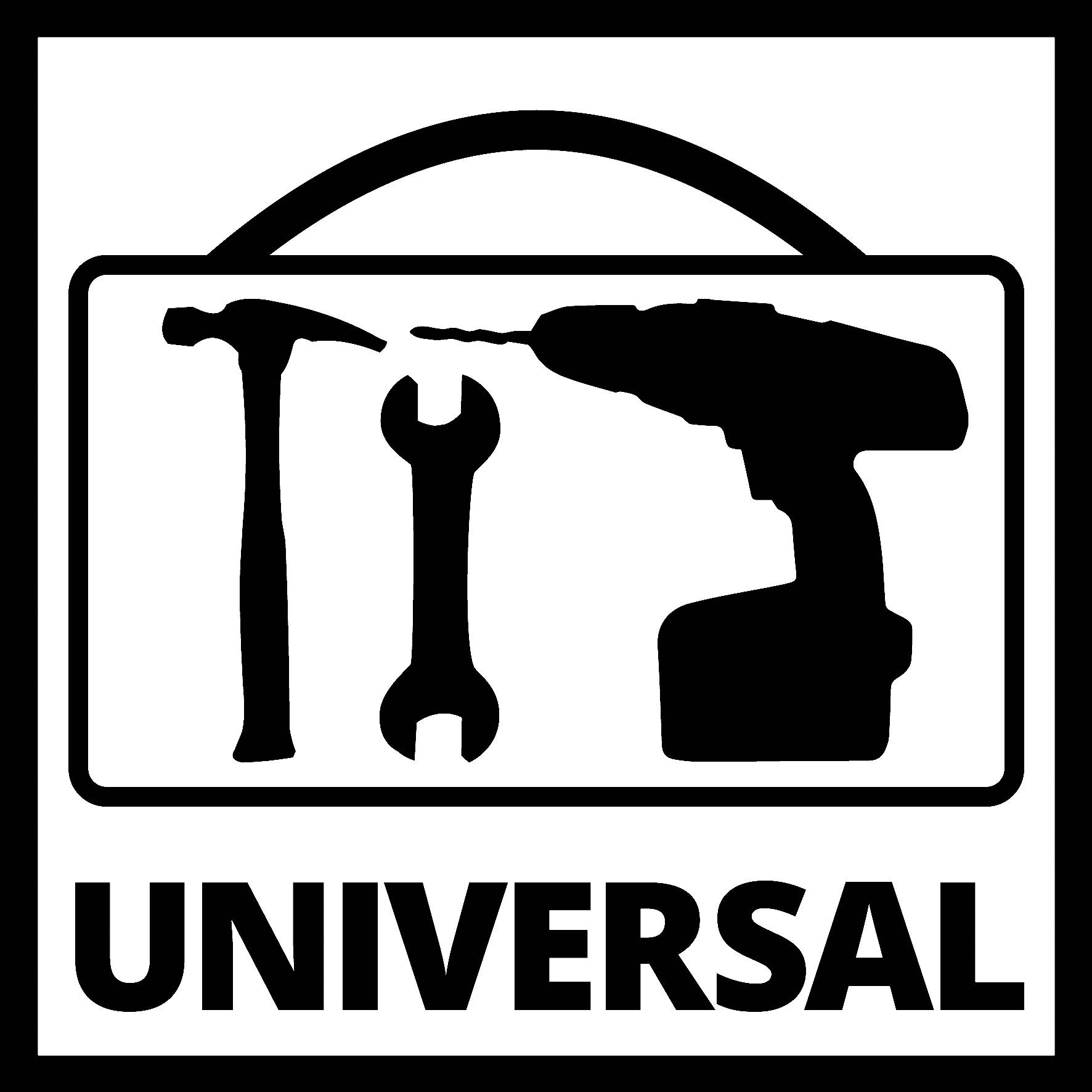 Icone degli attrezzi, tra cui un martello, una chiave inglese e un trapano, con la parola 'Universal' sotto di esse.