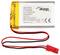 Batteria con cavo rosso e nero, 3,7V, 800mAh, marca Akyga, numero modello LP503448. Avvertenza: Evitare cortocircuiti, proteggere dal calore.