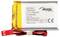Batteria Lithium-Polimeri con connettore via cavo, numero modello 'AKY0647', capacità 1500mAh, 3.7V. Avvertenza: Non aprire né cortocircuitare.