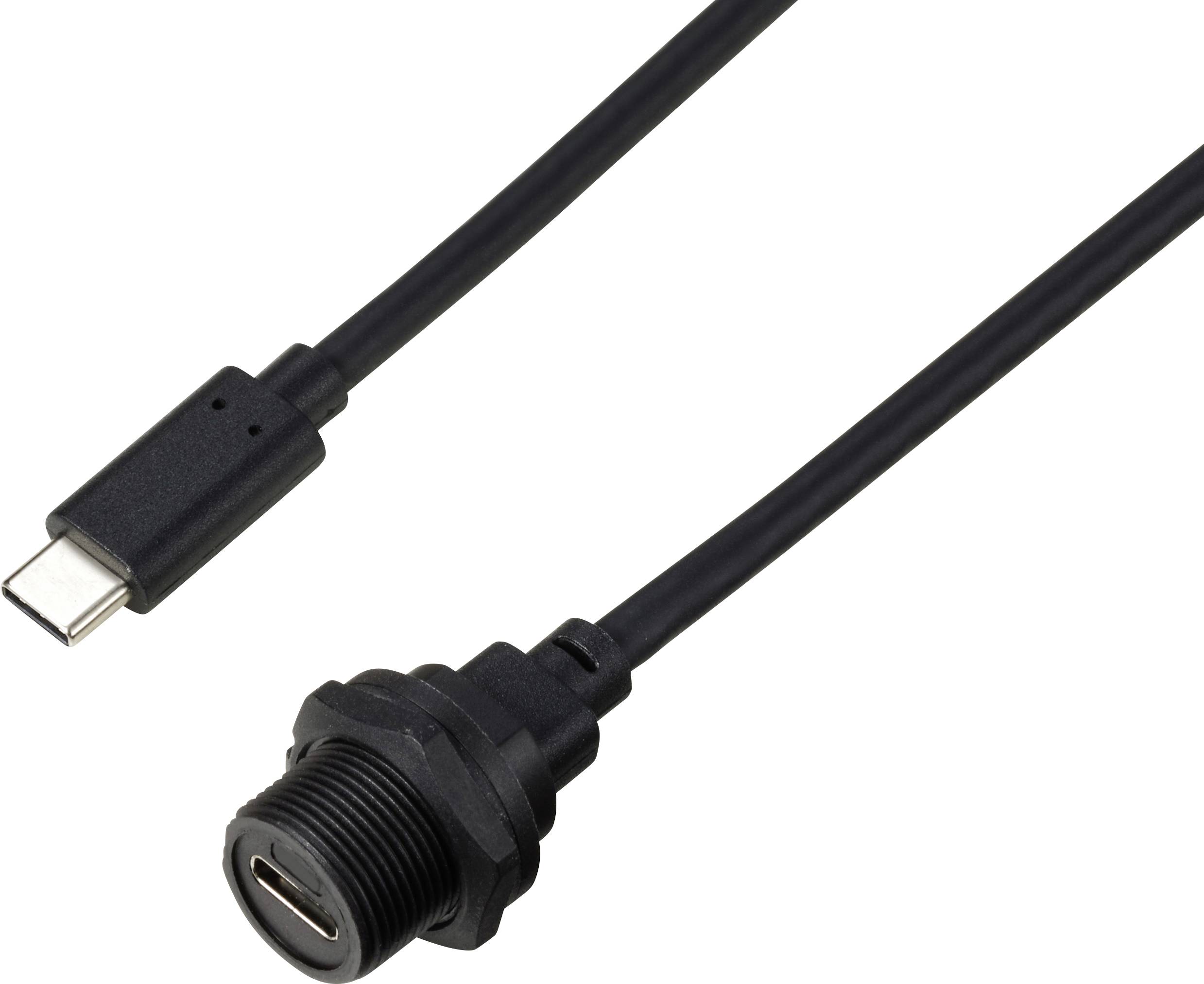 Cavo USB-C con connettore per pannello frontale, idoneo per l'installazione in un dispositivo o involucro. Mostra il fronte e il retro.