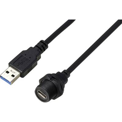Un cavo USB 3.0 nero che termina con una spina USB-A e un connettore USB-C, adatto per connessioni tra dispositivi.