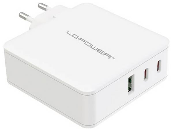 LC-Power LC-POWER - USB Ladegerät 100W LC-GAN-100 2xUSB-C 1xUSB-A Caricatore USB 100 W 2x USB-C ®, 1x 2 USB-A Consegna di potenza 3.0 Bianco Ambiente interno GaN, Caricatore rapido, USB Power Delivery (USB-PD)
