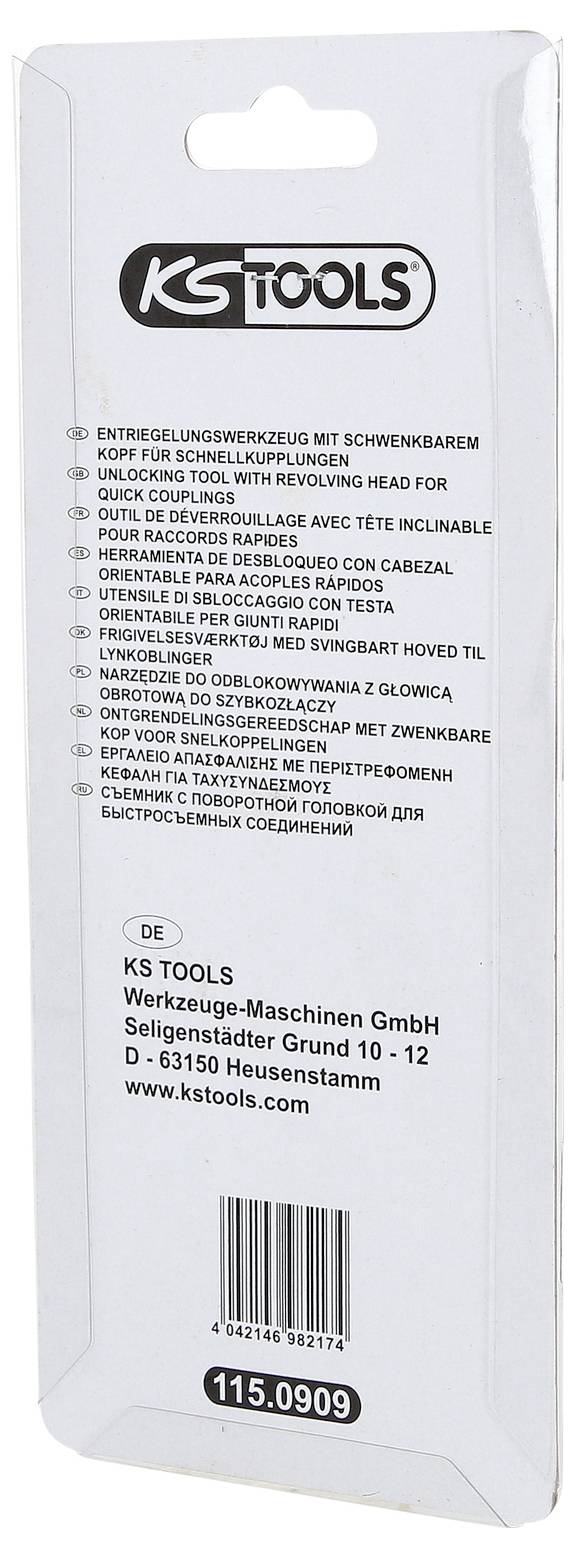 Confezione di uno strumento di sbavatura KS Tools con informazioni sul prodotto in più lingue e un numero di articolo in basso.