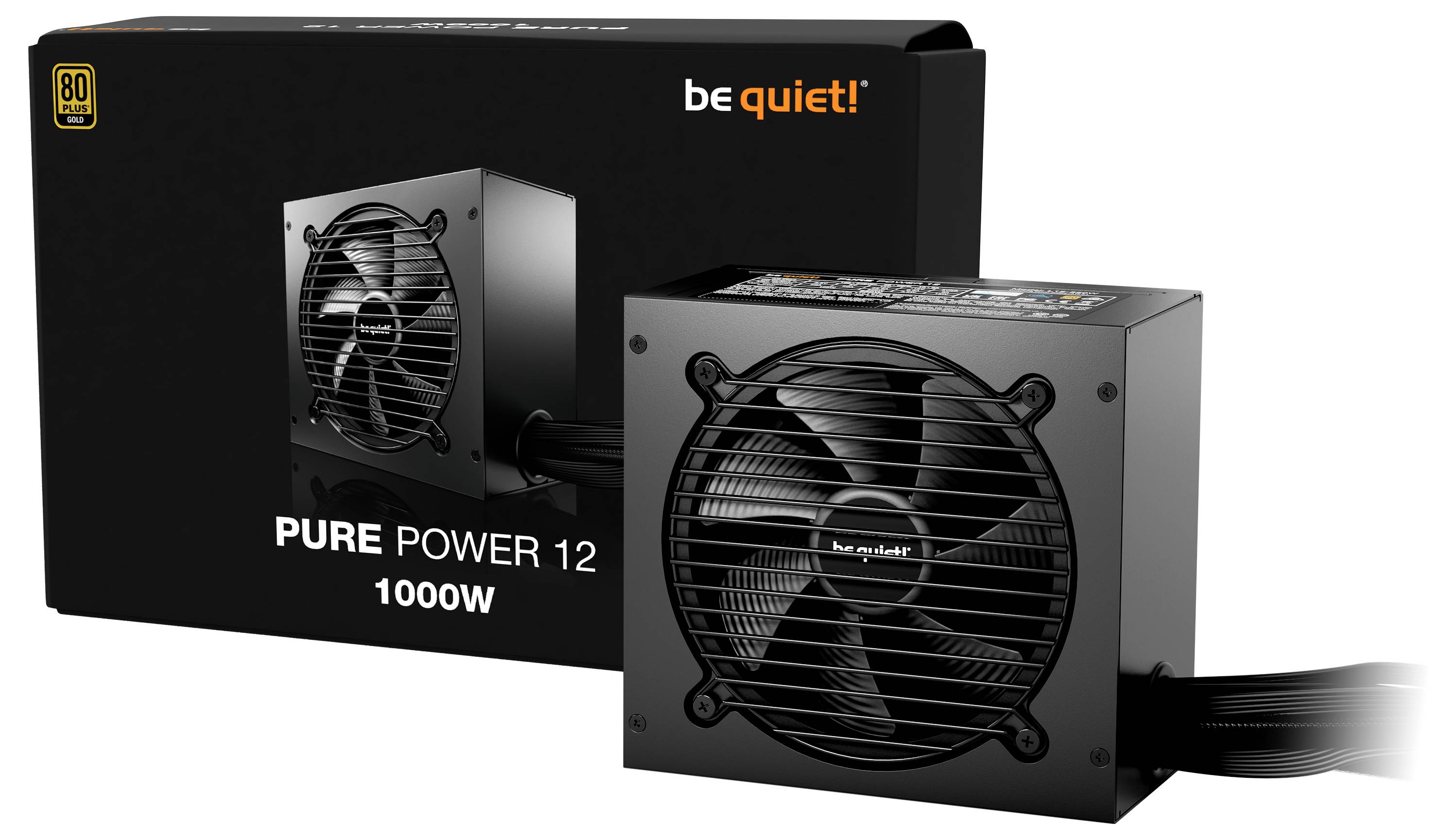"Stai zitto!" Alimentatore PURE POWER 12, 1000W, certificato 80 PLUS Gold, finitura nera, design a bassa rumorosità.