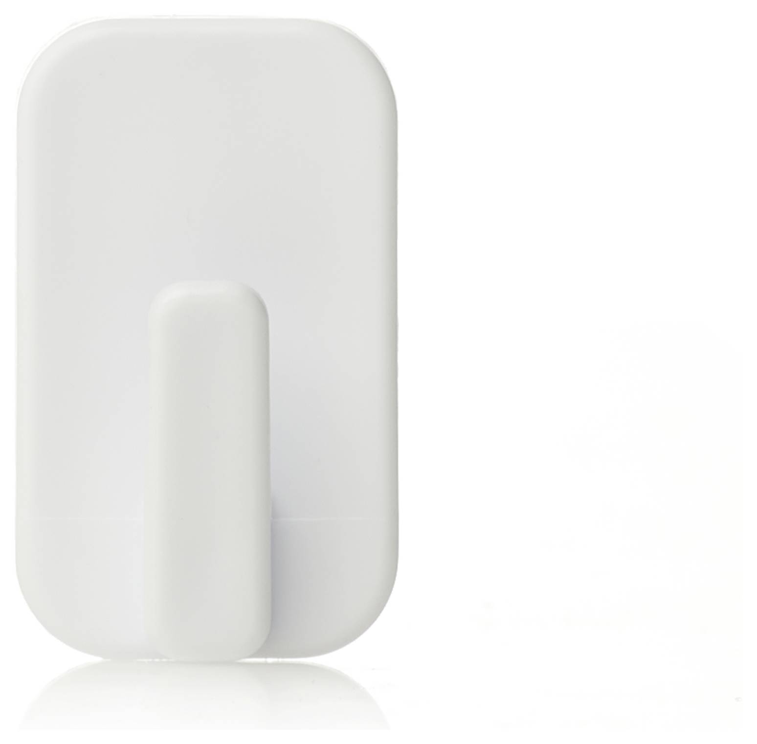 Ganci da parete bianchi in plastica con angoli arrotondati, adatti per appendere oggetti leggeri in casa o in ufficio.
