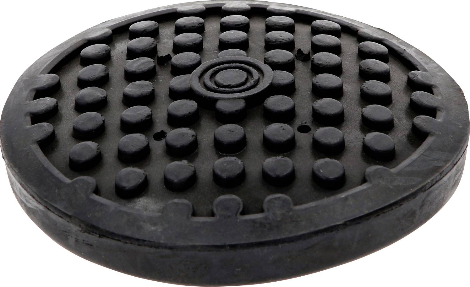 Un dischetto rotondo nero in gomma con rilievi a sporgenza. Viene spesso utilizzato come protezione o ammortizzatore per mobili.
