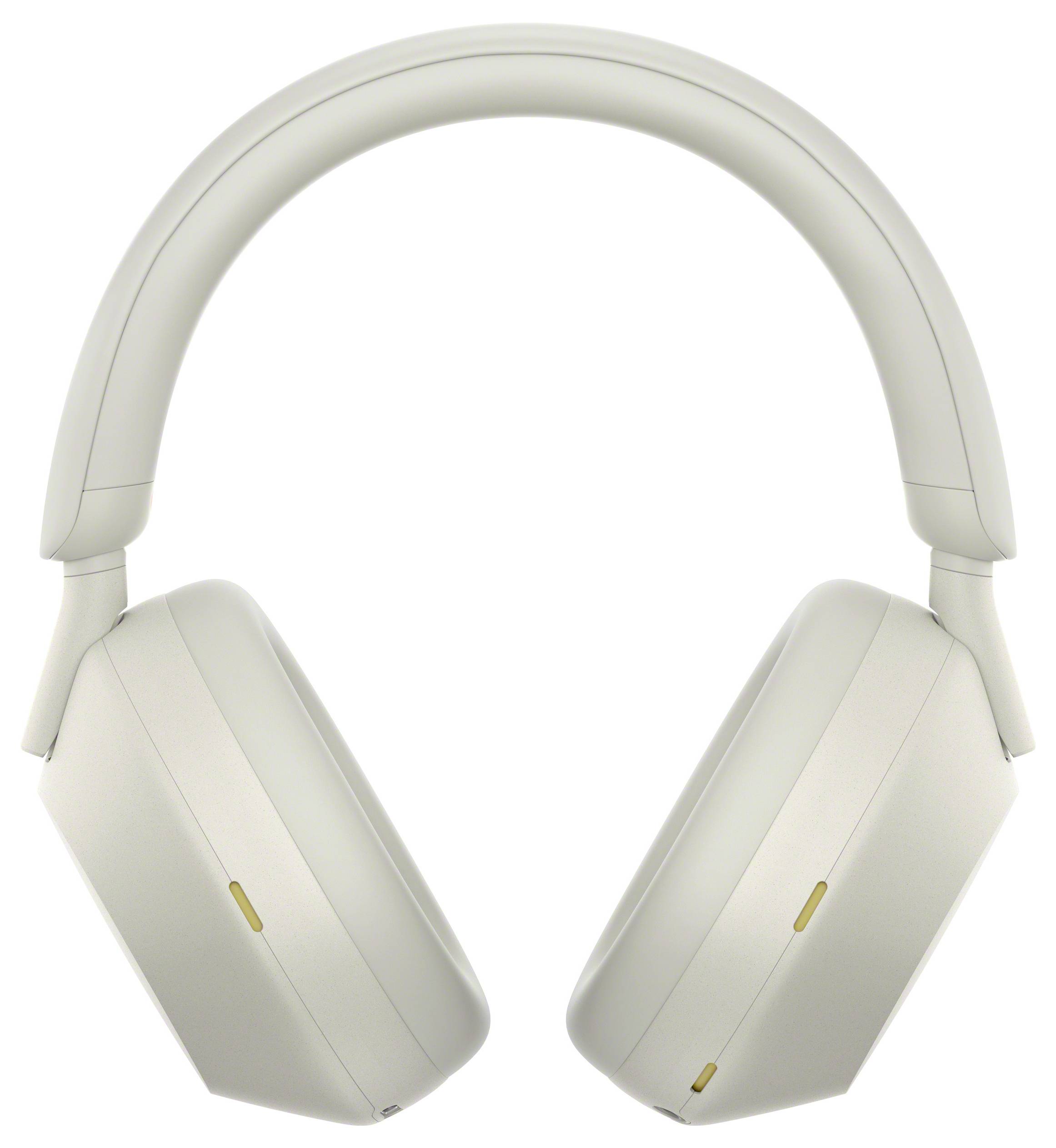 Un paio di cuffie over-ear bianche dal design moderno, raffigurate su uno sfondo bianco, con un focus sulle coppe auricolari e l'archetto.