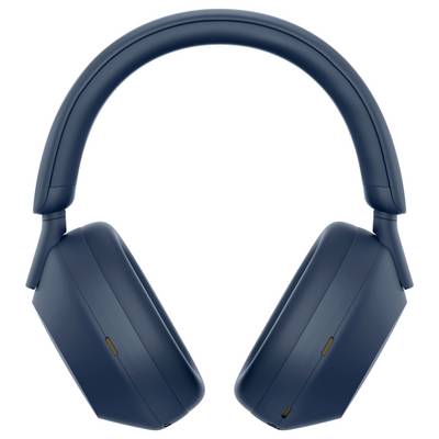Cuffie over-ear wireless blu scuro con padiglioni e archetto imbottiti, ideali per musica e chiamate.