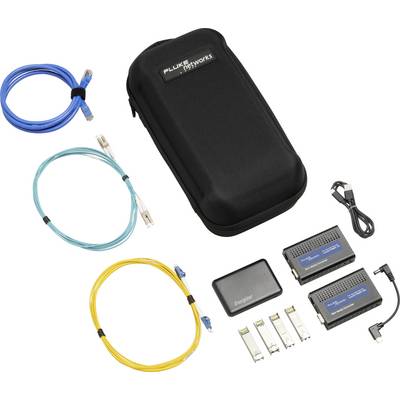 Kit tester per cavi con borsa per il trasporto, tre cavi, due convertitori, due adattatori e un cavo USB per l'analisi di rete.