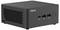 Piccolo mini PC Asus nero con fessure di ventilazione, due porte USB-C, una porta USB-A e un pulsante di accensione sul lato frontale.