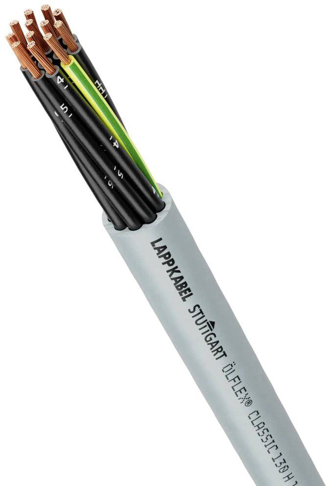 Un cavo grigio multipolare con diverse anime in rame, adatto ad esempio per applicazioni industriali. Testo sul cavo: 'ÖLFLEX CLASSIC 130 H'.