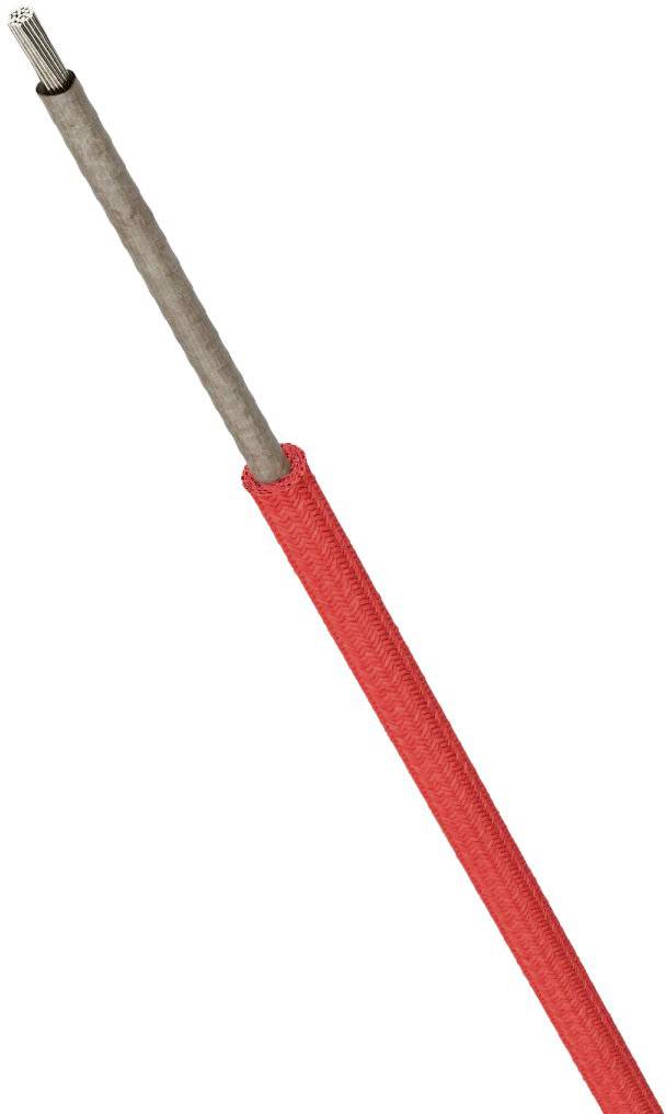 Un cavo elettrico con isolamento rosso che mostra un'estremità spellata.