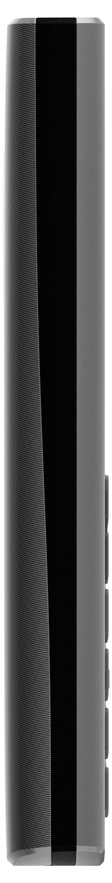 Dispositivo elettronico grigio e sottile con una striscia di display nero sul lato.