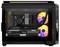 Case per PC da gaming con parete laterale trasparente. Mostra scheda grafica RTX, scheda madre MSI e ventole RGB colorate.