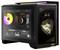 Un PC da gaming con un case trasparente mostra un'illuminazione LED colorata e una scheda grafica GeForce RTX. Ha un pannello laterale con display.