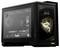 Un computer desktop nero con parete laterale trasparente mostra una scheda madre MSI e una scheda grafica GeForce RTX. Sullo schermo è visibile un drago.