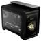 Computer desktop MSI nero con case trasparente, scheda grafica NVIDIA GeForce RTX visibile, display digitale con ora.