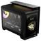 Case nero MSI per computer con pannello laterale trasparente, mostra scheda grafica illuminata 'GeForce RTX' e dissipatore della CPU, display con logo del drago e ora.
