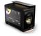 PC da gaming nero con scheda grafica 'GEFORCE RTX' visibile e cabinet illuminato. Il display laterale mostra un logo e l'ora.