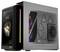 Case per computer da gaming con pannello laterale trasparente, illuminazione LED e ventole. Nome del marchio e ora visualizzati sul display frontale.