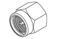 Un disegno tecnico di un connettore esagonale con filettatura interna, utilizzato per connessioni elettriche o idrauliche.