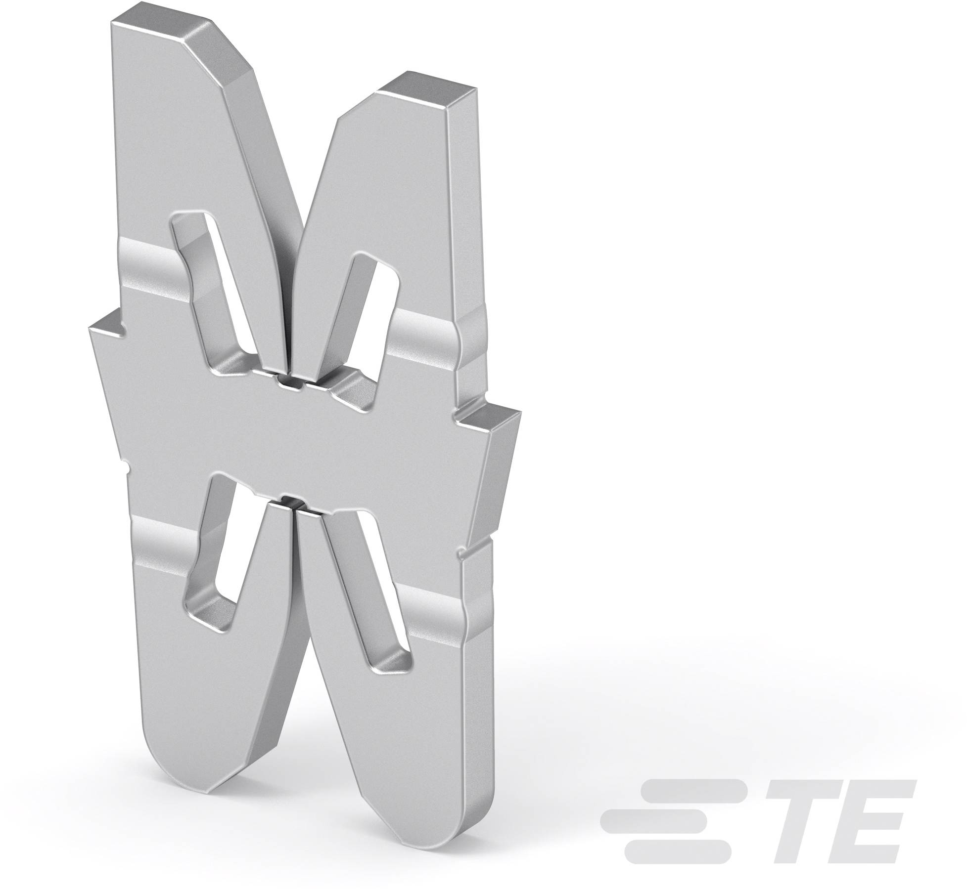 Simbolo argentato, metallico, con quattro frecce rivolte verso l'interno, collegate al centro; un logo.