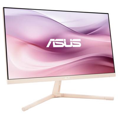 Un monitor ASUS moderno con schermo rosa, cornice sottile e base a forma di Y, ideale per spazi di lavoro eleganti.