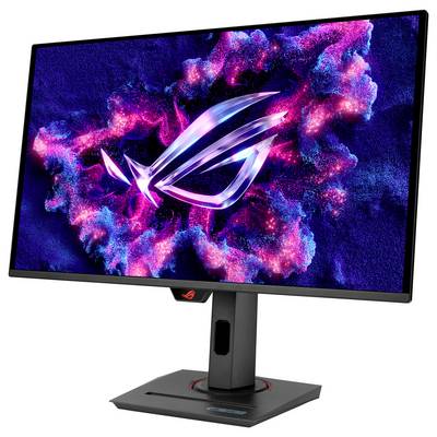 Un monitor del computer con un logo luminoso su uno sfondo colorato. Il design mostra una 'R' e una 'G' stilizzate.
