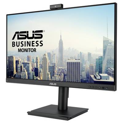 Un monitor aziendale ASUS mostra una vista della città con grattacieli e un cielo blu.