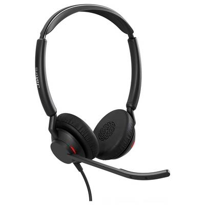 Un headset nero con braccio microfono e cuscinetti auricolari, adatto per chiamate telefoniche o riunioni online.