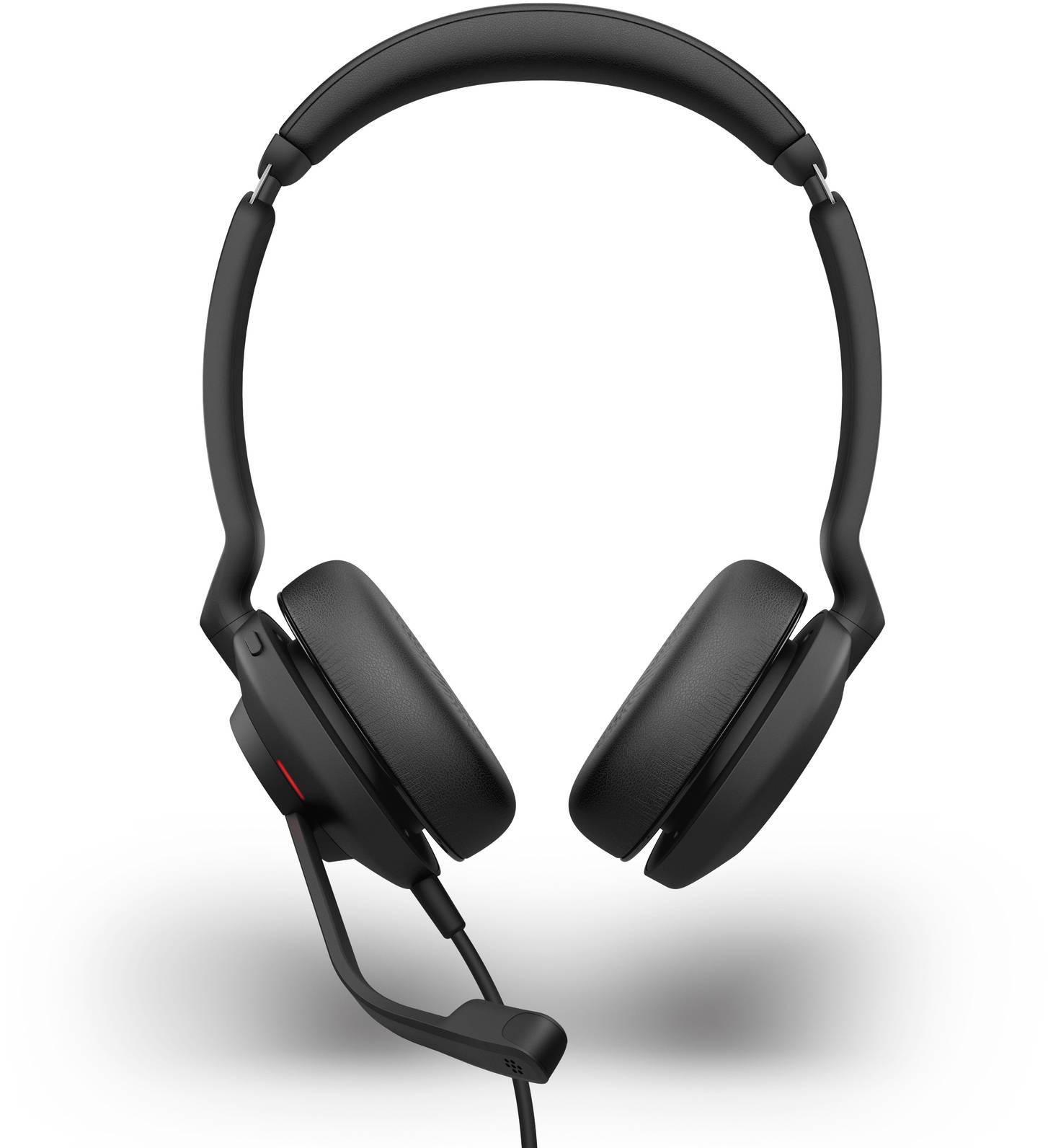 Un headset nero con microfono sospeso dall'alto. Adatto per chiamate telefoniche o l'ascolto di audio.