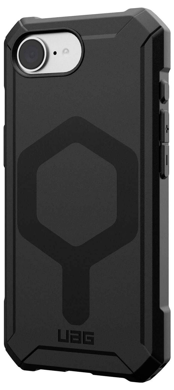 Un custodia nera per cellulare con design robusto e motivo distintivo, offre protezione e resistenza agli urti per lo smartphone.