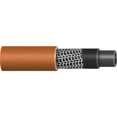 Sezione trasversale di un tubo a tre strati: esterno arancione, strato intermedio con reticolo nero e bianco, interno nero.