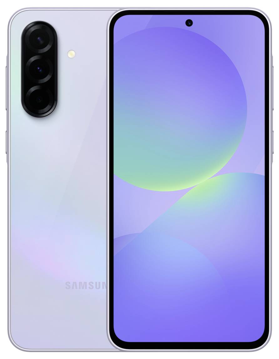 Un moderno smartphone con due prospettive: il lato frontale mostra un display con un design a colori, il lato posteriore presenta una fotocamera con tre obiettivi.