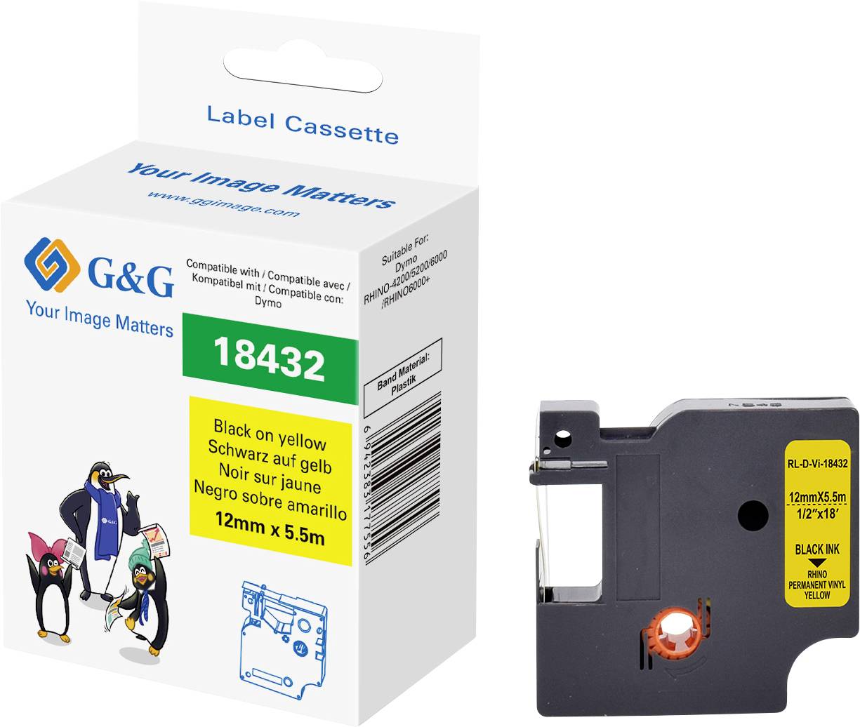 G&G Cassetta nastro Vinile Colore Nastro: Giallo Colore carattere: Nero 12 mm 5.5 m