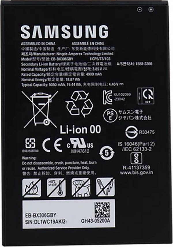 Samsung Ersatzakku für Tab Active5 - Nennkapazität: 4900 mAh 18,87 Wh, Typische Kapazität: 5050 mAh 19,44 Wh (GP-PBX300A