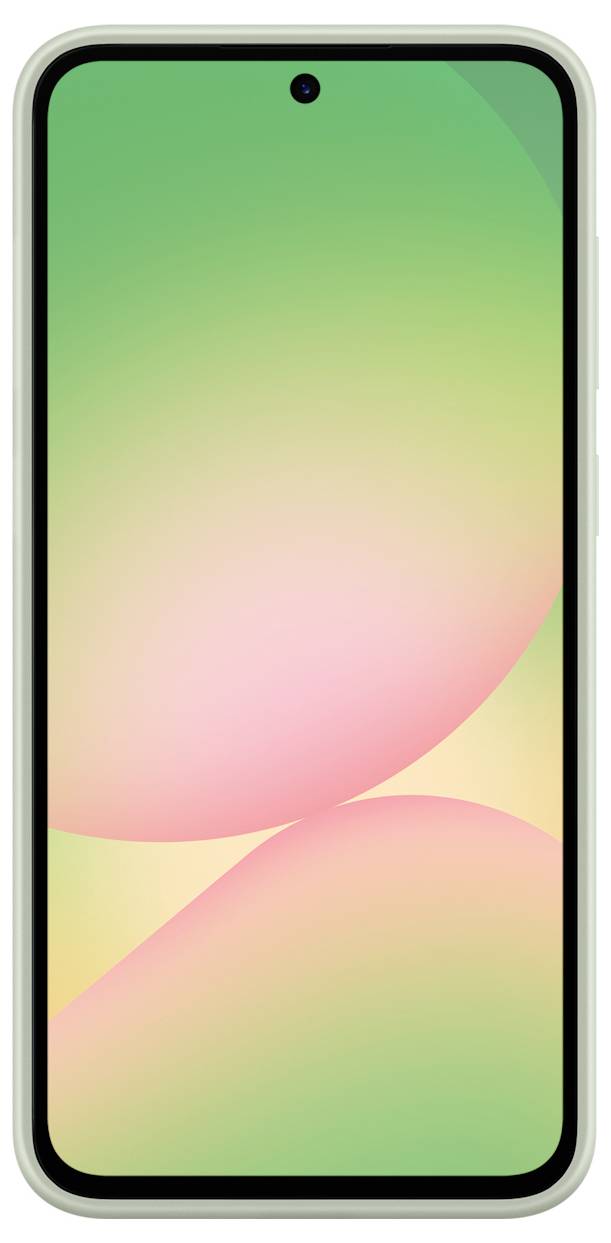 Un smartphone con uno schermo che presenta un gradiente di colore verde pastello e rosa.