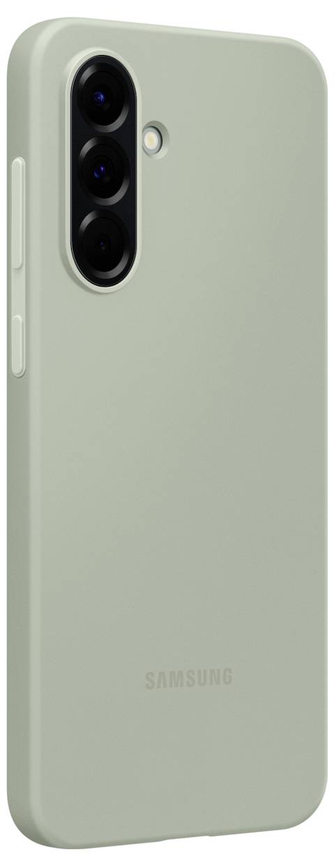 Un elegante smartphone Samsung verde con tre fotocamere sul retro e un design sottile.