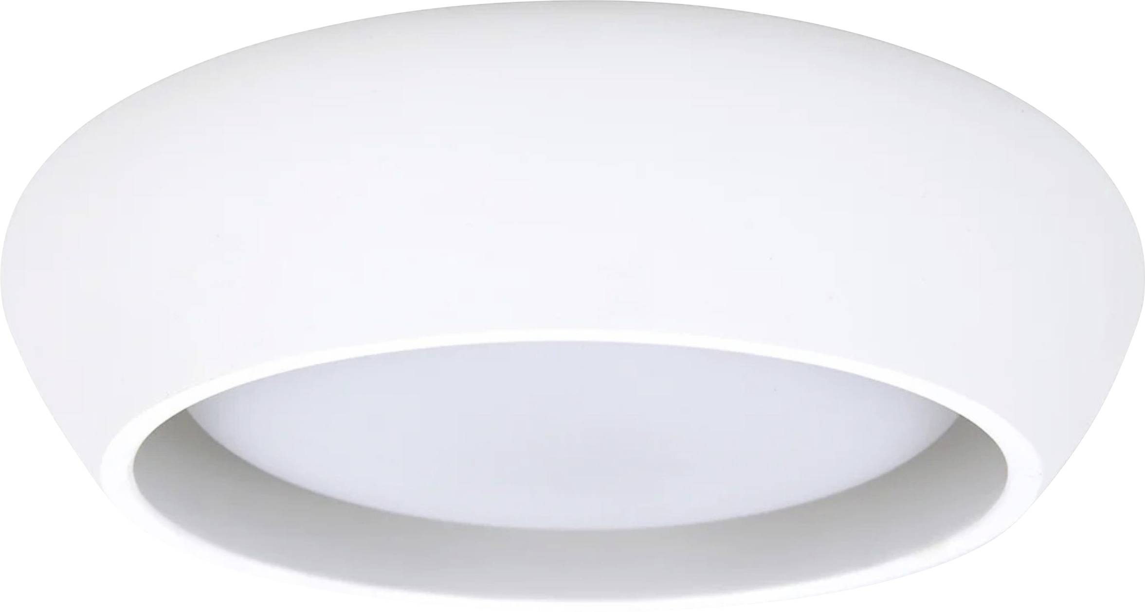 Una lampada da soffitto minimalista bianca dalla forma rotonda. Ideale per interni moderni.