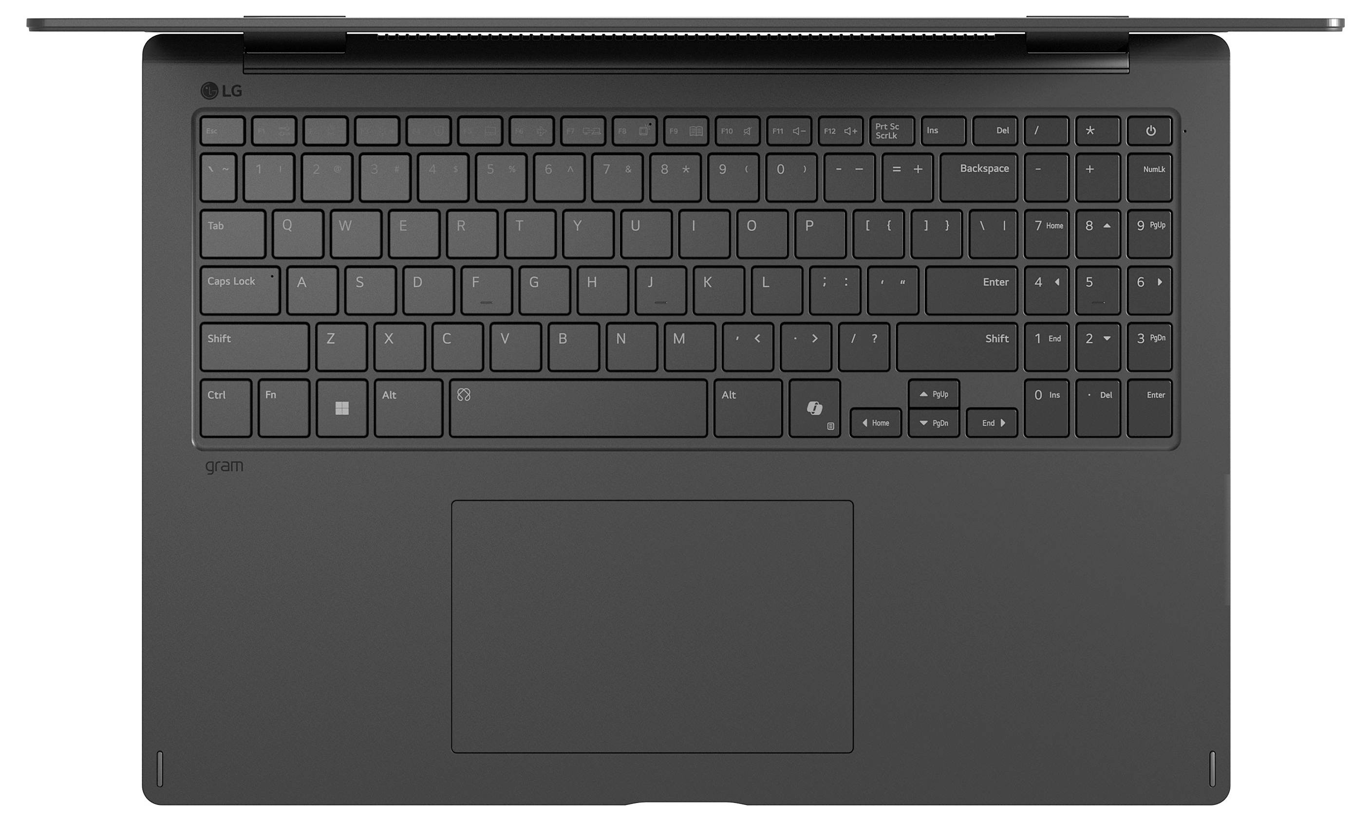 Un laptop nero con tastiera QWERTZ completa e un ampio touchpad. Il bordo superiore dello schermo è parzialmente visibile.