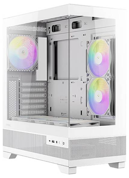 Custodia per computer bianca, trasparente, con ventole colorate visibili. Ideale per la realizzazione di un PC personalizzato.