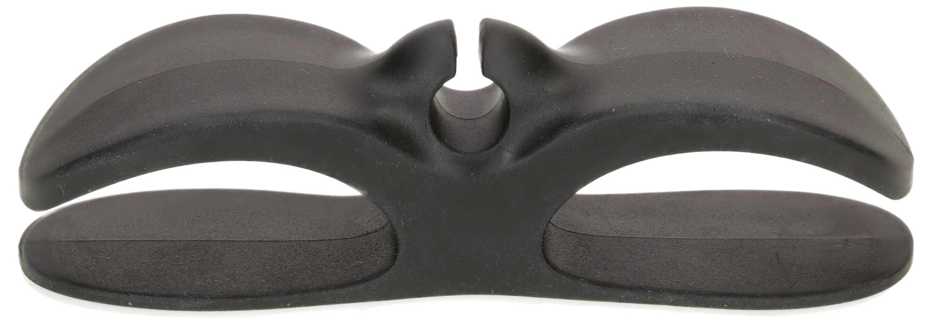 Un cuscino nero per il collo ergonomico con design ondulato, che garantisce comfort aggiuntivo durante il riposo.