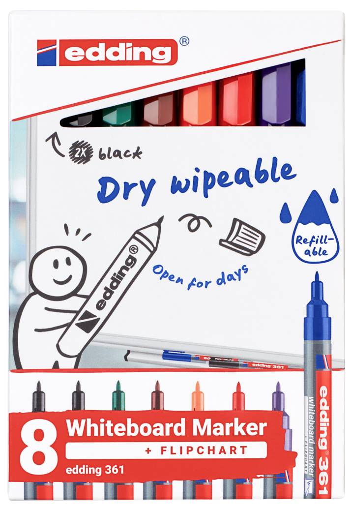 edding Whiteboardmarker 4-361-8-S2999 1mm sort. 8St. (4-361-8-S2999)-2