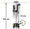 Strumento di misurazione laser su treppiede, alto 155 cm nella sua altezza completa, dimensioni del dispositivo 31 cm.
