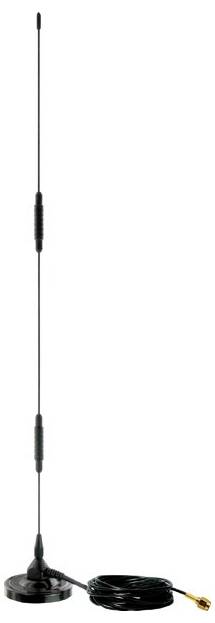 Antenna lunga, nera, con cavo e base magnetica, adatta per comunicazioni wireless. Ideale per dispositivi riceventi.